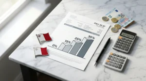 Malta income tax bands 2026 showing progressive rate brackets from 0% to 35%