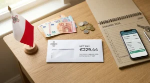 Malta minimum wage 2026 showing weekly rate of €229.44 for workers aged 18 and over